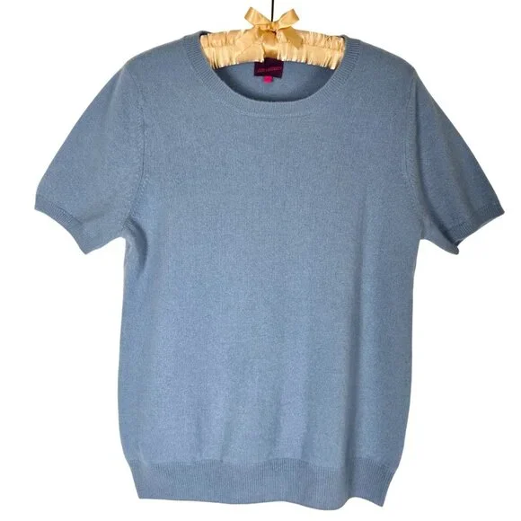 State 100% Pure Cashmere Blue Short Sleeve Crewneck Sweater M, Worn Once - Picture 2 of 7